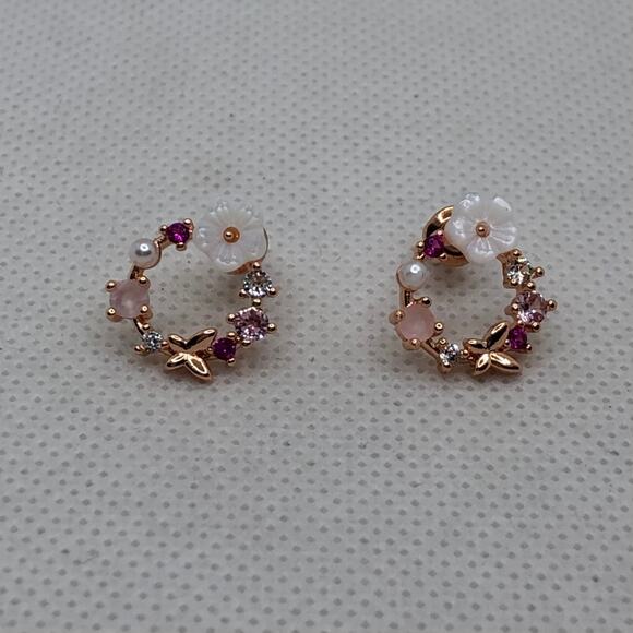 Ramla Rose Gold Crystal Pearl Flower Stud Earrings Dainty Butterfly Design NWOT - Picture 10 of 12